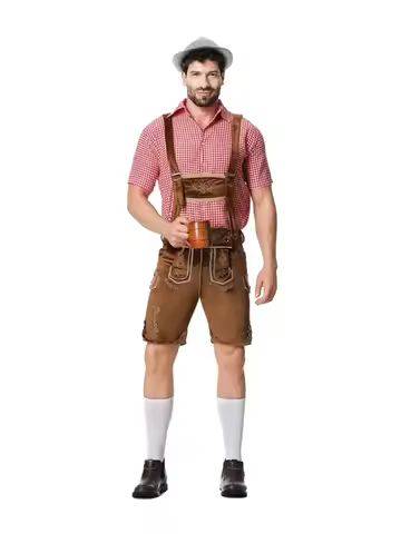 Bavarian Octoberfest German Beer Costume Male Oktoberfest Lederhosen Costume Beer Shirt Suspender Sh