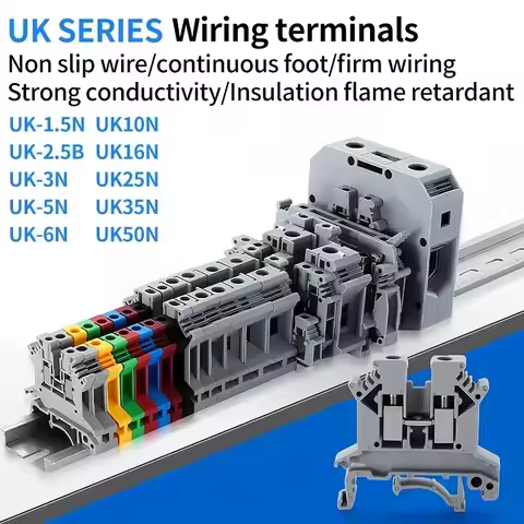UK1.5N/2.5B/3N/5N/6N/10N/16N/25N/35N/50N Terminal Block Screw Clamp Connector DIN Rail Universal Bra