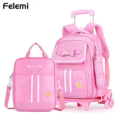 Children School bag set with Wheels Students Backpack School Trolley Bag School Rolling Wheeled Back