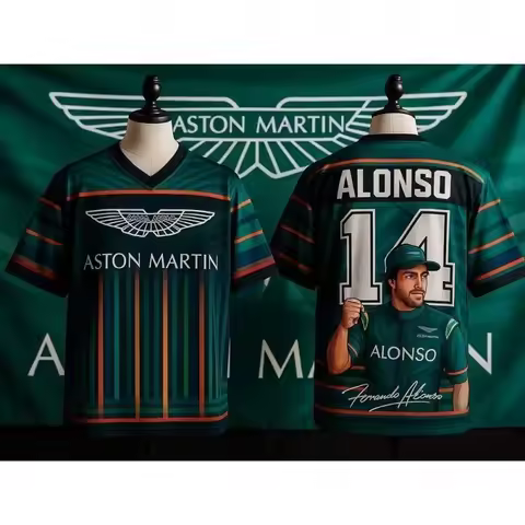 Aston Martin Team Alonso 14 F1 Racing Theme Short-sleeve T-shirt Fan Collection Souvenir Casual Spor