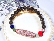 Tibetan Dzi Beads Blue Agate Nine Eyed Dzi Bead 藏传老矿蓝玛瑙九眼天珠 35.9x11.2mm