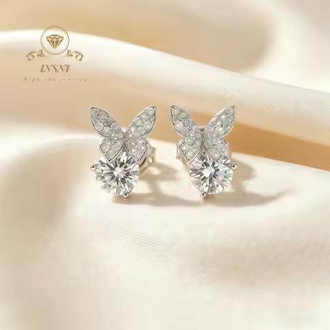 Hypoallergenic S925 Silver Moissanite Earrings 8 Hearts & 8 Arrows Cut No Fade Butterfly Studs Affor