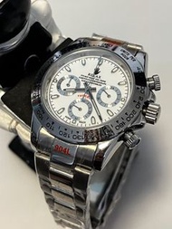 精工 石英 計時 機芯 Seiko Quartz movement 39mm case 改裝 daytona seiko mod  steel 色 鋼殻鋼帶銀色 鋼圈 3眼銀色圈 relax logo