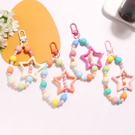 1Pc Five Pointed Star Keychain Colorful Bead Keyring Hollow Stars Pendant Key Chains DIY Bag Phone Decorations Acrylic Beads Little Fresh