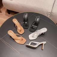 Takedo2023 Flip-Flops Solid Color Sandals Flip-Flops Stiletto Square Toe Outer Wear Flip-Flops