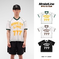 MMESTLINE "777" JERSEY Boxy form mesh t-shirt with silk print