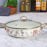 Enameled Dutch Oven Soup Pot 18-30cm Dual Ears Floral And Birdsong Pattern for Gas Or Electric Stove
