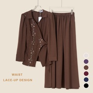 YOUMILIER Floral Embroidered Wrap Two - Piece: Waist Lace - Up for Malaysian Fashion YMWM046