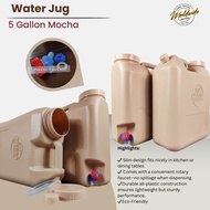 WorldwideBazaar 5L Water Jug with Faucet – Slim Water Gallon Dispenser Container Water Jug Mocha