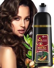 Instant Hair Dye Shampoo For Gray Hair, 500ml - 3 In 1 Herbal Coloring For Women & Men - Dark Brown