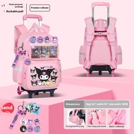 KCZAKA Kuromi Trolley School Bag for Kids with Large Capacity and Durable Wheels