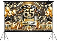 BlissYard 65th Happy Birthday Banner 71x43 Inch 65th Birthday Backdrop Gold 65th Birthday Decoration