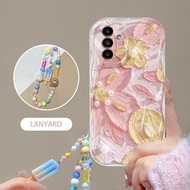 Vrqr Kem gợn Hoa Ngọc Trai Mô Hình Kem dây buộc vỏ điện thoại cho Samsung Galaxy A15 4G A15 5G A16 4