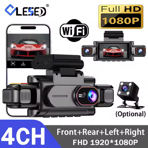 4 Channel Dash Cam Wifi Full HD1080P Car DVR 4 Cameras Dashcam Video Recorder Super Night Vision Bla