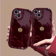 Camellia phone case with red wave border