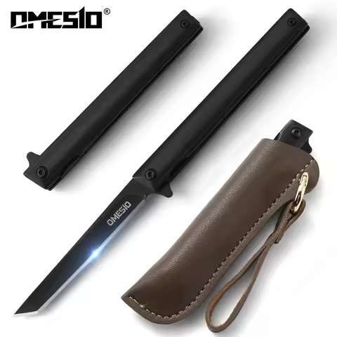 OMESIO Slim Pocket Folding Knife, Tanto Folding Knife with Clip and Sheath, Flipper Open for Outdoor