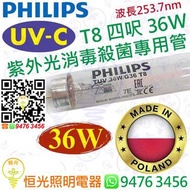 Philips 飛利浦 TUV T8 四呎 36W UV-C UVC 紫外光消毒殺菌專用管 波蘭製造