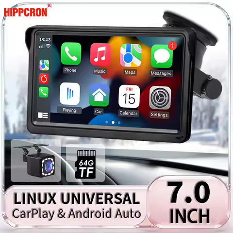HIPPCRON Multimedia Video Player 7 Inch Wireless Carplay Android Auto Portable IPS Touch Screen Car 