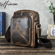 Hiram Genuine Leather Crazy Horse Leather Retro Men Crossbody Bags Sling Shoulder Bags Messenger B