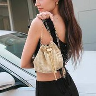 Lightweight, Business Casual Rhinestone Decor Bucket Bag Mini Drawstring Design, Clear Bag Faux Faux