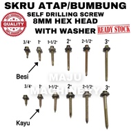 Hex Self Drilling Screw Skru Atap SKRU IKAT Bumbung WITH WASHER AWNING SCREW Skru Kayu , Skru zink 天面螺丝