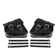 【DTR】-2Pcs Universal Motorcycle Bags PU Leather Saddle Bag for Sportster XL883 XL1200 Cruiser Side Storage Tool Pouche