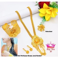 24k Gold Plated Kendari Flower Motif Dubai Ring Bracelet Jewelry Set