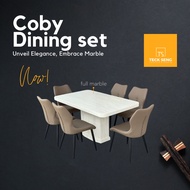 DINING TABLE SET/ COBY 1+6/ 6 CHAIR/ Marble top / RECTANGLE / MEJA Makan SET / 6 kerusi klasik / Meja Batu