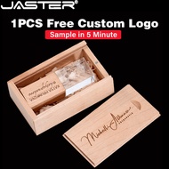 JASTER 1 Pcs Free Customer LOGO Wooden Crystal USB Flash Drive + Box Pen Drive U Disk 3D Laser Engra