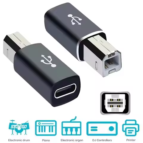 USB B Male to USB Type C Female Adapter For MIDI Controller Data Transfer Converter For HP Canon Lex
