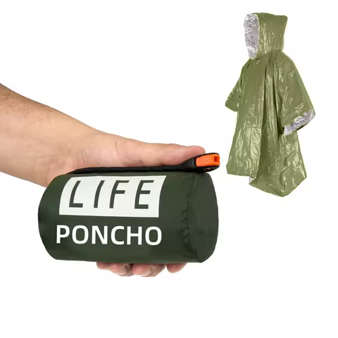 LIFE poncho Emergency Survival Rain Poncho Thermal Survival Space Blanket Raincoat Heat Reflective W