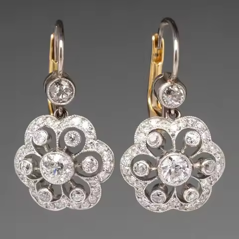 Gorgeous Flower Crystal Wedding Earrings Ladies Fashion Jewelry Micro Pave White Cubic Zircon Drop E