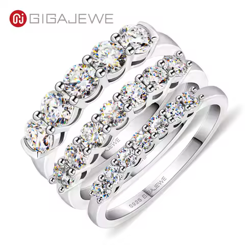 GIGAJEWE Total 0.3/0.7/1.5/ct 2.3/3/4mm Round Cut D VVS1 Moissanite 925 Silver Ring Diamond Test Pas