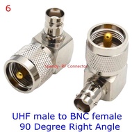 อะแดปเตอร์เชื่อมต่อ PL259 UHF ปลั๊กตัวผู้ไปแจ็ค BNC แบบตัวเมียมุมขวาแปลง RF โคซายน์ปลั๊กบีเอ็นซีตัวเ
