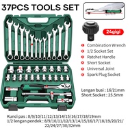 ISKU Kunci Sok Set 37 51 53 82 Pcs Koper Tool Kit Bengkel Termasuk Kunci Pas Ring Pilihan Ratchet 24