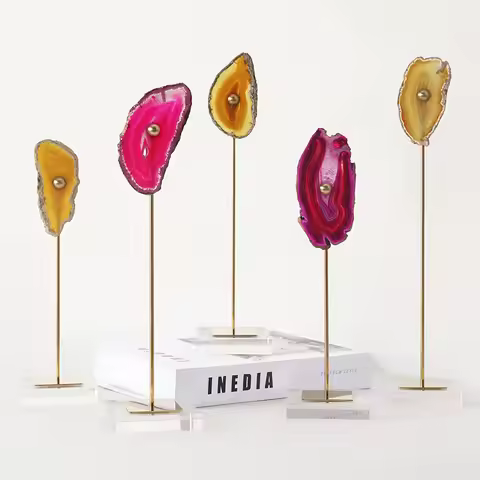 Natural Agate Stone Glass Base Ornament Creative Agate Decoration Hotel Coffee Shop Display Cabinets