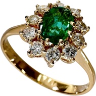 Size 9 Flower Motif Emerald 0.48ct Diamond 0.29ct Ring K18 Gold 2.4g Women's [Used]
