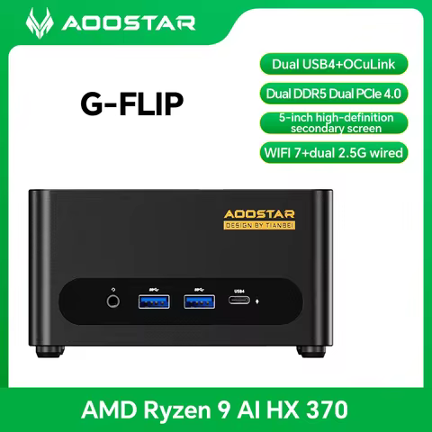 Aoos Mini Pc G-FLIP AMD Ryzen AI9-HX370 Desktop 5 inch" Screen USB4 OCuLink Wi-Fi7 Desktop Computer 