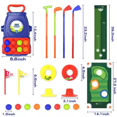 Toddler Golf Set Kids Golf Clubs with 8 Balls 4 Golf Sticks, 2 Practice Holes and a Putting Mat Toys