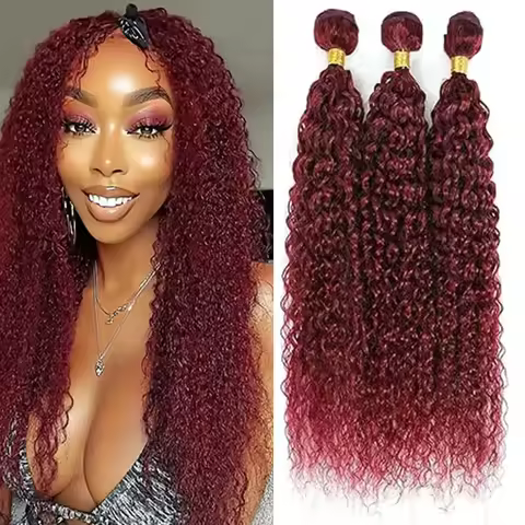 Color 99j Bundles Human Hair Curly Bundles Burgundy Human Hair kinky Curly Bundles Double Weft Brazi