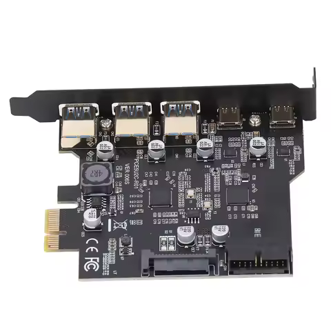 PCIe to USB 3.2 Gen 1 Card 5Gbps 3 USB Type A 2 USB Type C 5 Port PCI Express Expansion Card for Win