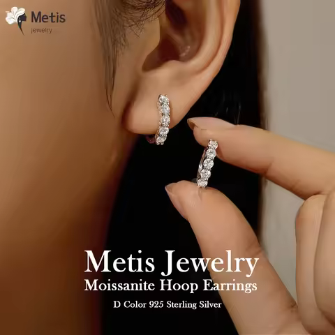 Metis 3carat Wedding Moissanite Diamond Hoop Earring 925 Sterling Silver Plated Platinum Huggie Earr