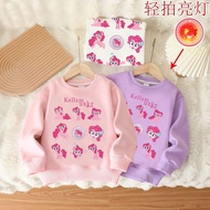 Girls Sweatshirt Pony Fleece Lining Luminous Round Neck 110-150 Size U5OW