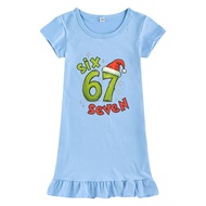 M1293 Kids Girls Steal a Brainrot 67 Print Christmas Dress