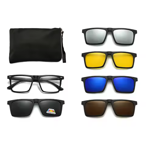 2302A 2 IN 1 Polarized Sunglasses Square Frame Magnetic Clip On Glasses TR90 Optical Prescription Ey
