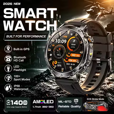 Outdoor Military 1400mAh 200-Day Standby Smartwatch Men GPS Tactical Clock Rugged IP68Waterproof SOS