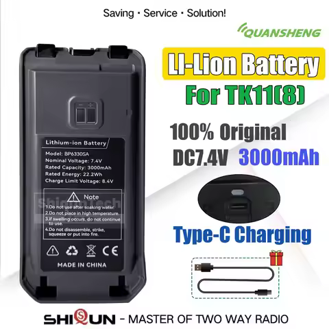 100% Original Quansheng TK11 8 Walkie Talkie Battery 3000mAh Type-C Charging For TK11(8) Radios Rech