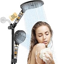 HEROBAI Filtered Rainfall Shower Head with Handheld Spray Combo, Dual Shower Head Combo High Pressure, Double Sprayer Filter Shower Head with Extra Long Hose &amp; Adjustable Shower Arm (Black)
