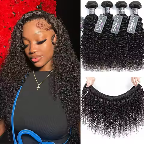 YYong Hair Store 4 Bundles Malaysian Kinky Curly Hair Bundles Remy Human Hair 100% Human Hair Weave 