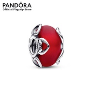 Pandora Silver Heart Sterling silver charm with frosted red Murano glass and 24k gold foil เครื่องประดับ   ชาร์ม ชาร์มสีเงิน สีเงิน ชาร์มเงิน เงิน ชาร์มสร้อยข้อมือ ชาร์มแพนดอร่า แพนดอร่า